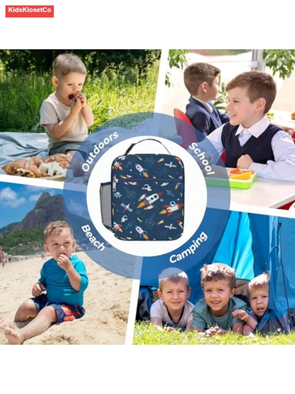 Insulated Lunch Bag for Kids Space Rocket Design Leakproof Thermal Cooler Tote